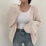 Vintage Oversized Open Front Knit Cardigan-Outfit