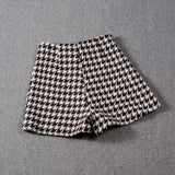 2021 Winter Autumn Houndstooth Woolen Plaid Shorts For Women High Waist Casual Grid Wide Leg Short Pants Ladies