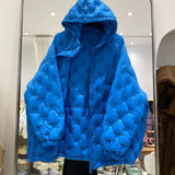 Women 2023 Autumn winter Hooded down jacket Oversized Solid Fashion Pockets Long sleeve puffer coat