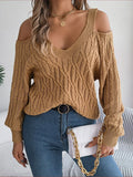 Shooting 2025 Autumn And Winter Casual Pure Color Plain Flower Shoulder Lantern Sleeve Sweater Women's
