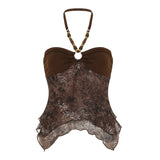 Retro-Winded Girl Feeling Beaded Hanging Neck Sling Sling Sling Sexy Mesh Splicing Irregular Pendant