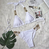 Zingj New Swimwear Crystal Diamond Chain Women's Split Swimsuit Perm Gold Snake Grain Strap Sexy