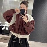 Streetwear Cropped Jacket Women Y2K Harajuku Patchwork Short Bomber Jackets Korean Zip Up Oversize Lightweight