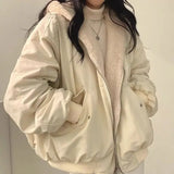 Wool With Padded Jacket And Coat On Both Sides Women's Y2K New Love Lazy Wind Fashion Cotton-Padded Jacket Casual Joker