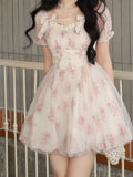 2023 Floral Sweet Mini Dress For Women Print Dress French Female Korean Fashion Cute Party Dresses