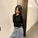 Style Solid Basic Tee Shirt Casual O-Neck Long Sleeve T-Shirt Autumn Women's Clothing Harajuku High Teen