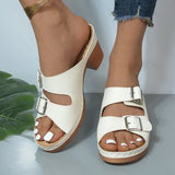 Large-Size Velo Heel Sandals Women's Belt Buckle Bottom Large-Size Beach Cool