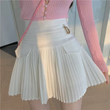 Pleated Skirts Women High Waist Mini Skirt Metal Letter D Design A-Line Clubwear Korean Sexy Streetwear Show Solid