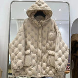 Women 2023 Autumn winter Hooded down jacket Oversized Solid Fashion Pockets Long sleeve puffer coat