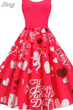 Winter Christmas Women Sexy Spaghetti Strap Swing Party Dress Vintage Robe Santa Snowflake Print