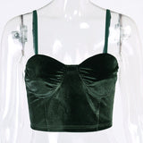 90s Fashion Y2K Spaghetti Strap Velvet Cropped Tops Vintage Solid Backless Green Cami Top E-girl Aesthetics