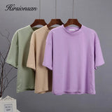 Summer Soft Cotton Sets Women Basic Casual Two Pieces T Shirts and Elastic Waist Shorts Pants Loose Solid