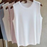 Women Clothing Knitted Vests Women Top O-neck Solid Tank Tops Blusas Summer Fashion Female Sleeveless Thin Tops