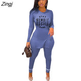 Tracksuit For Women Faith Letter Ribbed Knit Two Piece Set Casual 2 Pcs Outfits Long Sleeve Tshirts Pants Suit Matching