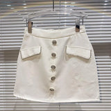 2022 Summer New Design Single Breasted Buttons Rhinestone Black White Plaid Short Mini Skirt Women