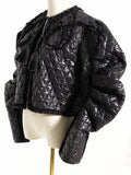 Women Cotton-padded Coat Round Neck Loose Zipper Puff Sleeve Argyle Short Jackets Winter 2022 New Tide