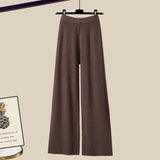 Winter Thick Knit Two Piece Sets Women Outfits Ladies Elegant Twist Knitted Sweater And Wide Leg Pant Sets Women