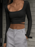 Simple Cutout Long Sleeve Crop Top-Outfit