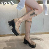 knee-length boots women's all-match mesh thick-soled high-top cool boots2022 summer ultra-high-heeled breathable mesh