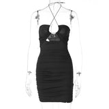 2022 Sleeveless Halter Backless Hollow Out Pleat Bodycon Dress Summer Sexy Women Streetwear Y2K Party Club