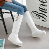 Winter Women Boots Warm Plush Sonw Boots Platform Flat Heel Knee High Boots Slip On Female Shoes Black White