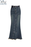 Women High Waist Pleated Ruffled Blue Denim Skirts Women Slim Hip Mermaid Skirt Woman Chic Skirts Femme Autumn Winter 2023
