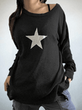 Star Print Long Sleeve Waffle Knit Top- Outfit