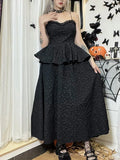 E-girl Aesthetics Floral Print Lace Trim 2 Piece Sets Mall Goth Y2K Ruffles Cami Tops and Pleated Long Skirts Suit