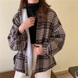 Vintage Harajuku Thick Plush Warm Plaid Shirts Women Autumn Winter Loose Long Sleeve Casual Blouse Korean Y2k Tops