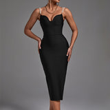 Bandage Dress 2022 New Women's Black Bodycon Dress Elegant Sexy Beaded Evening Club Party Dress High Quality Summer