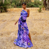 Blue Boho Asymmetrical Sundress Sexy One Shoulder Straped Bodycon Maxi Dress Women Summer Clothes Party Slip Dresses