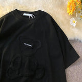 Women T shirts Harajuku Girl Plus Size Tops Letter Jacquard O Neck Short Sleeve Loose Summer Tshirt Bear White Tee Shirt