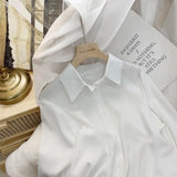 Fashion Button Up Chiffon Silk Shirt Vintage Blouse Women White Office Lady Long Sleeves Female Loose Street Shirts