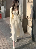 Autumn New Elegant Casual Long Sleeve Midi Dress Women Party Fashion Lady One Piece Robe Kawaii