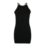 Zingj Spring And Summer Sexy Ribbed Small Halter Dress Solid Color Knit Show Thin Commuter
