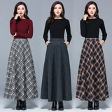 Size High Waist Woolen Plaid Skirts 2020 Winter Warm Women'S Wool Maxi Skirts Office Ladies Fashion Casual Long