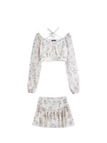 Piece Sets Womens Outifits Casual Floral Y2k Crop Tops + Mini Skirts Office Lady Tracksuits Fashion Suis Korean 2022