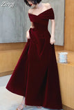 Spring Long Luxury Elegant Wine Red Soft Velvet Evening Party Wedding Dresses for Women 2023 Off Shoulder Maxi