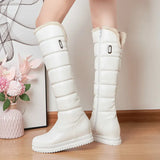 Winter Plush Warm Women Boots Comfortable Flat Knee High Boots Zipper Snow Boots Woman's Black White Pink Big Size 41 42