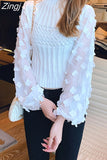 Clothes Women Sweaters Fashion Lantern Chiffon Sleeve Spliced Knit Sweater Turtlenck Autumn Pullover Casual Blusas