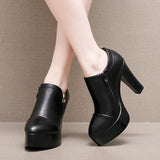 Coarse Waterproof Table Deep Mouth Single Shoes Women's Spring And Autumn Dress Work Shoes Side Zipper Fashion Singles High