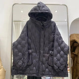 Women 2023 Autumn winter Hooded down jacket Oversized Solid Fashion Pockets Long sleeve puffer coat