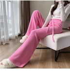 Fuzzy Wide-Leg Drawstring Sweat Pants-Outfit