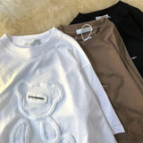 Women T shirts Harajuku Girl Plus Size Tops Letter Jacquard O Neck Short Sleeve Loose Summer Tshirt Bear White Tee Shirt