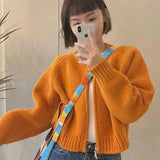 Solid Knitted Cardigan Women Sweet Zipper Cropped Sweaters Korean Vintage Casual Knitwear Coat Loose Short Jumpers