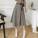 Ladies Vintage Autumn Winter Warm Midi Long Skirt Women Korean Irregular Plaid Mid-Length High Waist Skirt Female
