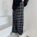 and Pink Plaid Pants Oversize Women Pants High Waist Loose Wide Leg Trousers Ins Retro Teens Straight Trousers