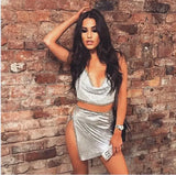 Metal body chain slip Summer Dress Women Bling diamond Beach bodycon dress Sequin Night club Party ladies dresses