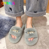 winter new net red hairy slippers for women's outer wear flat-bottomed slippers, wild thick-soled Korean hairy