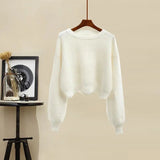 Women Winter Patchwork Long Sleeve Knitted Tops + Asymmetric Skirt 2 Piece Suit Female Party Elegant Two Piece